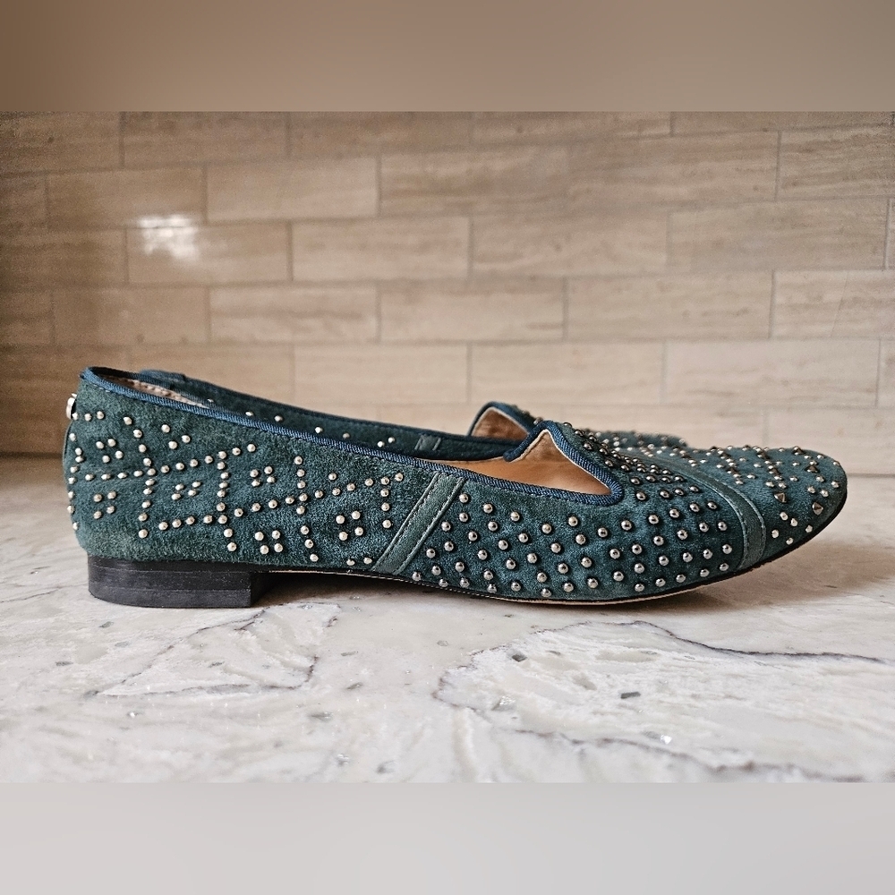 Sam Edelman  Green Studded Suede Flats